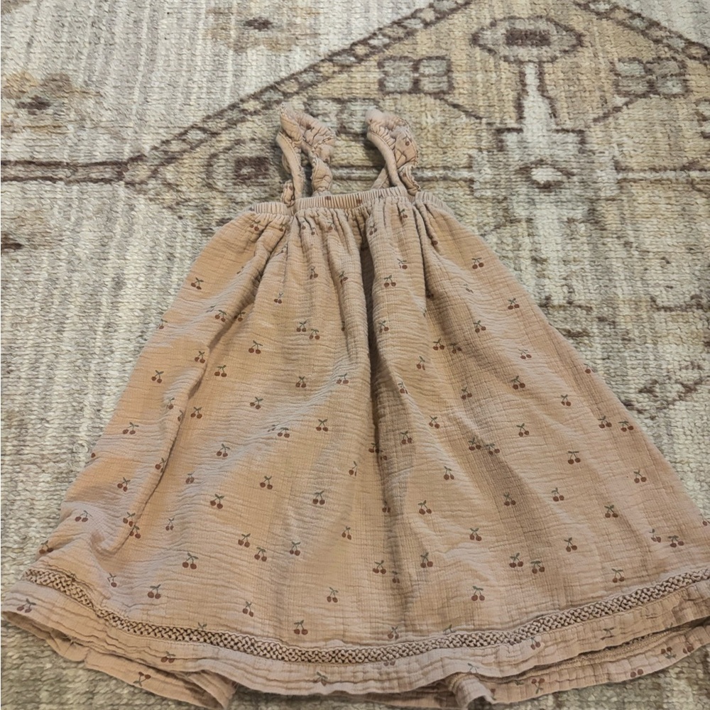 Quincy Mae Tan Dress with Cherry Pattern